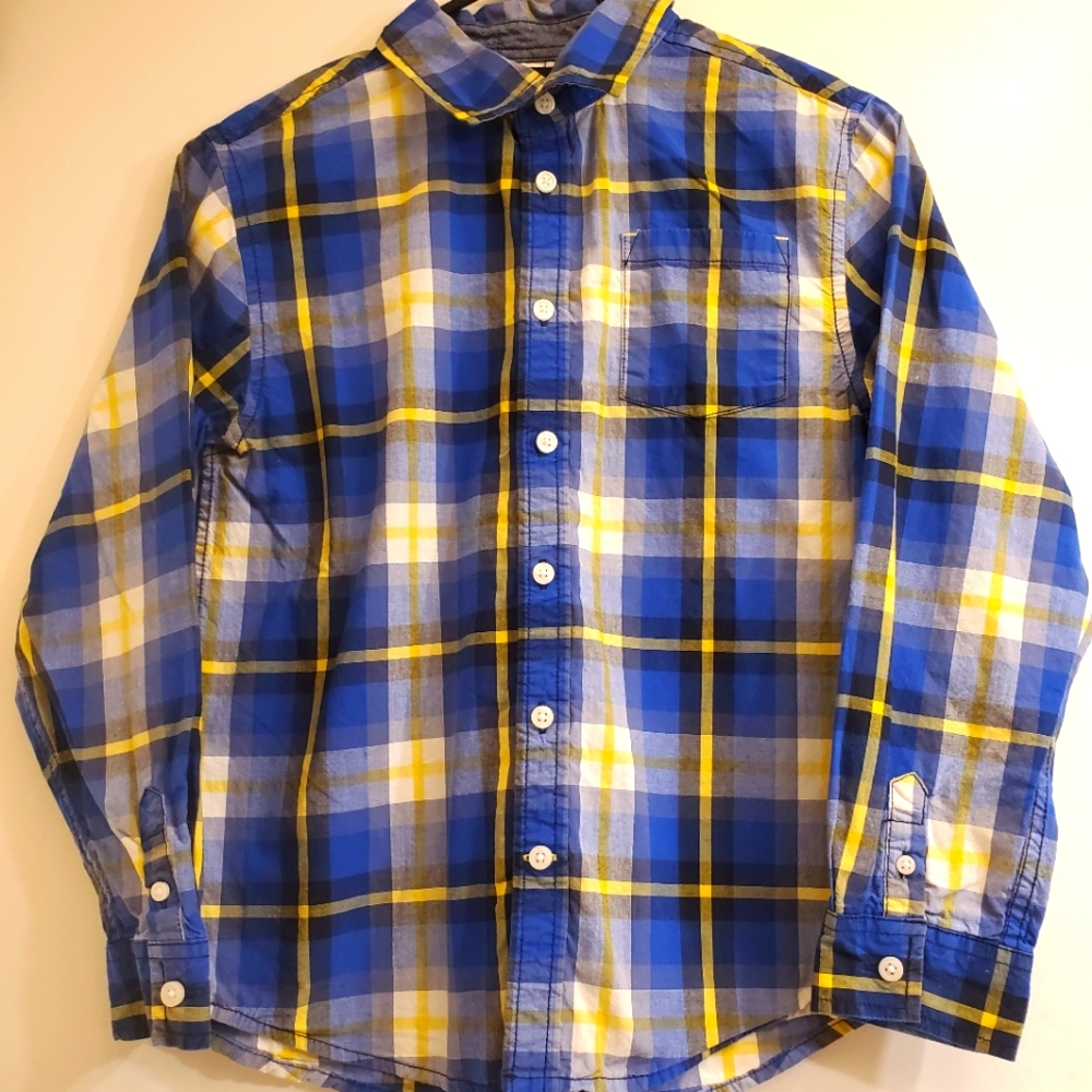 Gymboree blue, yellow, and white long sleeve button down; Size 10-12